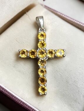 JTV Sterling Silver Citrine Cross Pendant